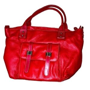 Barr & Barr New York Red Genuine PEBBLED Leather Shoulder Handbag Satchel Tote
